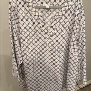 Kim Rogers Blue and White Geometric Blouse